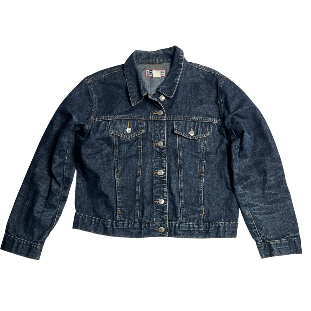 Old Navy Blue Jeans Denim Jacket Women's Large Dark Wash 100% Cotton Y2K Vintage